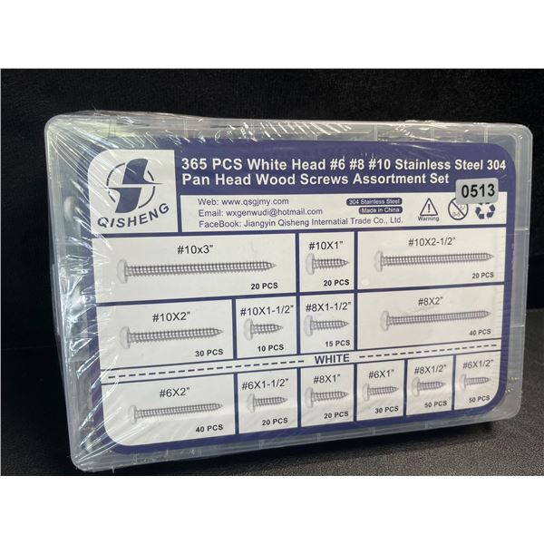 365PC Assorted White Head Stainless Steel Screws/Pan Head Wood Screws Set - New Sealed