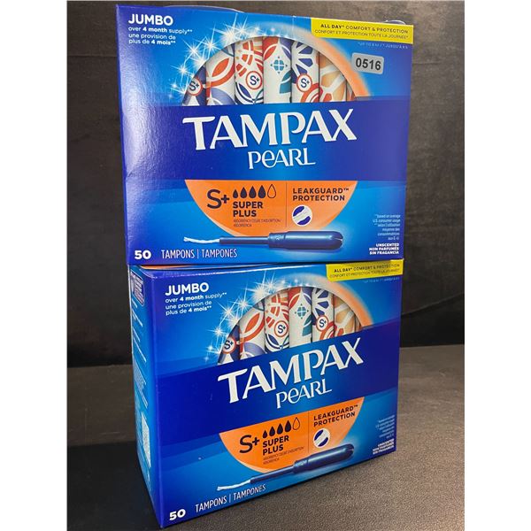 2 Boxes of Tampax Pearl Tampons - Super Plus - 50 Per Box - New Sealed