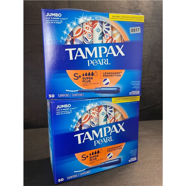 2 Boxes of Tampax Pearl Tampons - Super Plus - 50 Per Box - New Sealed