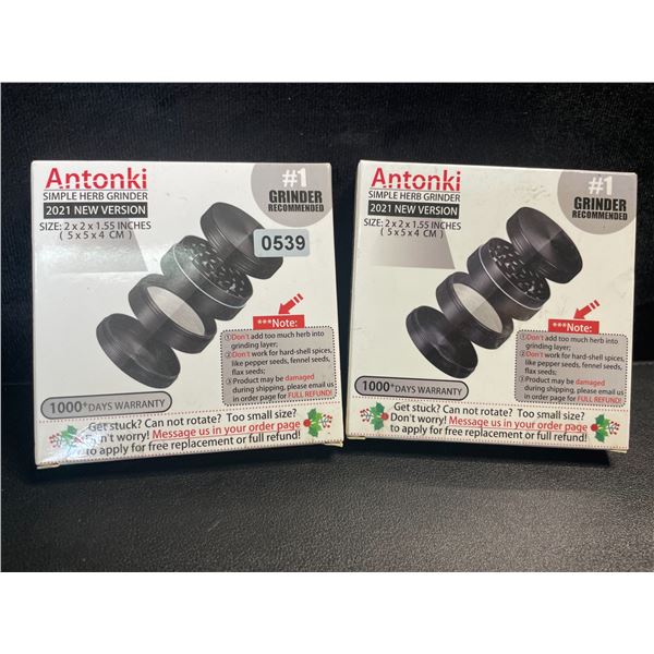 2 Antonki Herb/Weed Grinders - 2" x 2" x 1.55" - Black - New