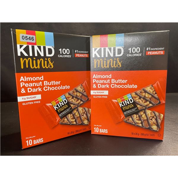 2 Boxes of Kind Minis Almond Peanut Butter & Dark Chocolate - 10 Bars Each; BB: AU 06/2025 - New
