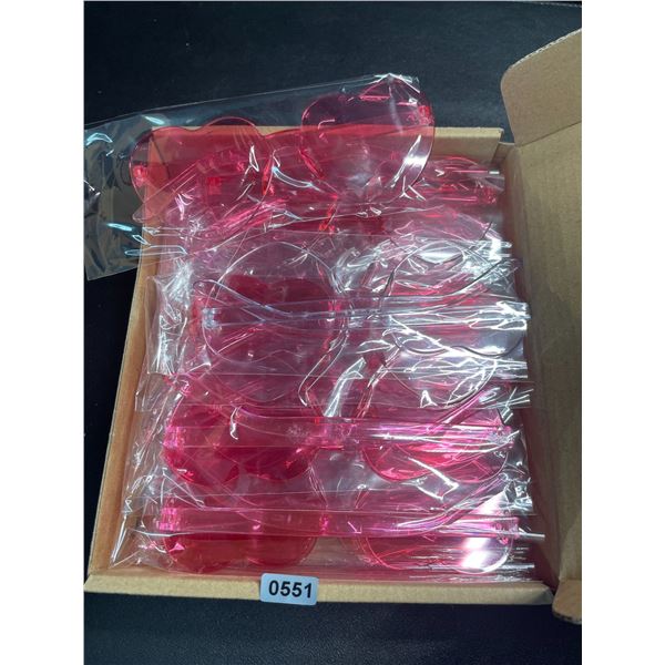 Box of 18 Heart-Shaped Sunglasses - (17 x Pink, 1x White) - Brand New