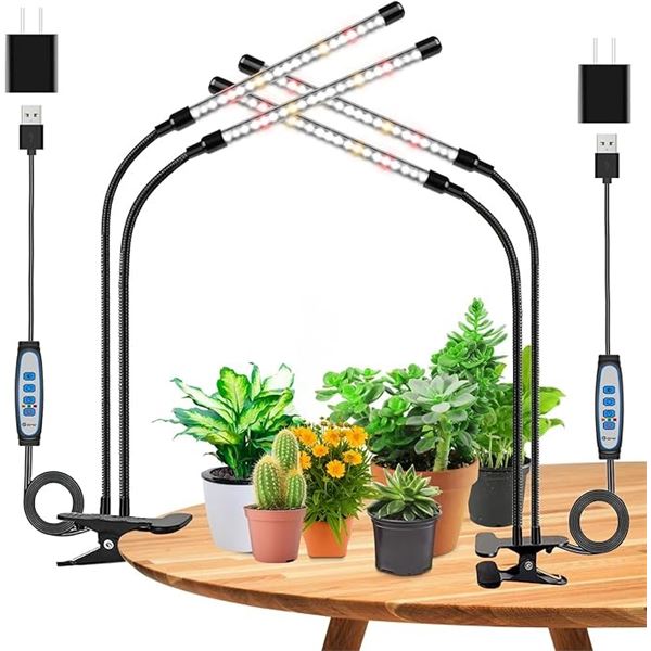 2-Pack of LED Plant Grow Lights - 6000K Full Spectrum Grow Lamps with Clips & 3 Modes - New
