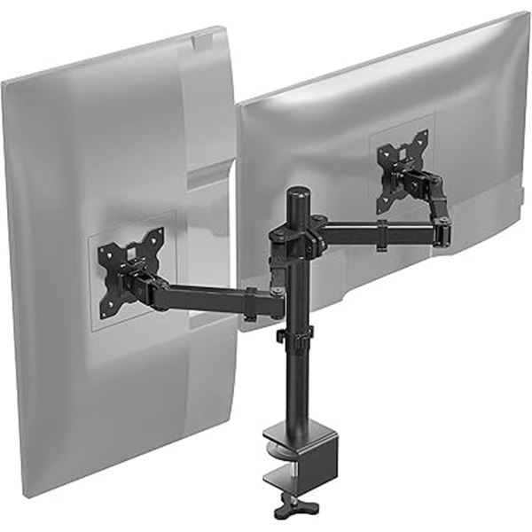 1 Dual Monitor Desk Mount with C-Clamp for Two 13 - 27" Computer Screens - New Sealed