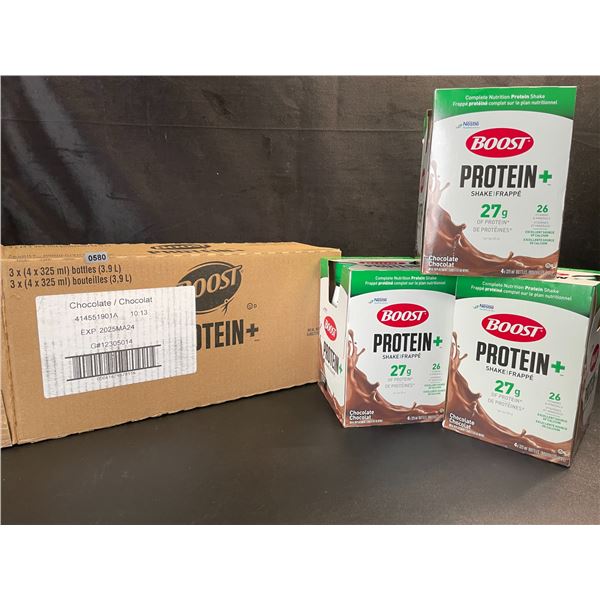 1 Case of Nestle Boost Protein+ Chocolate Meal Replacement Shakes; 3 x (4 x 325ml) Bottles - New
