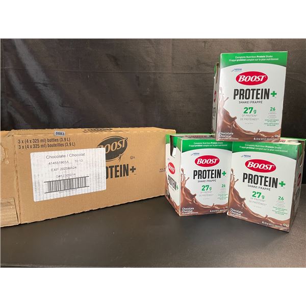 1 Case of Nestle Boost Protein+ Chocolate Meal Replacement Shakes; 3 x (4 x 325ml) Bottles - New