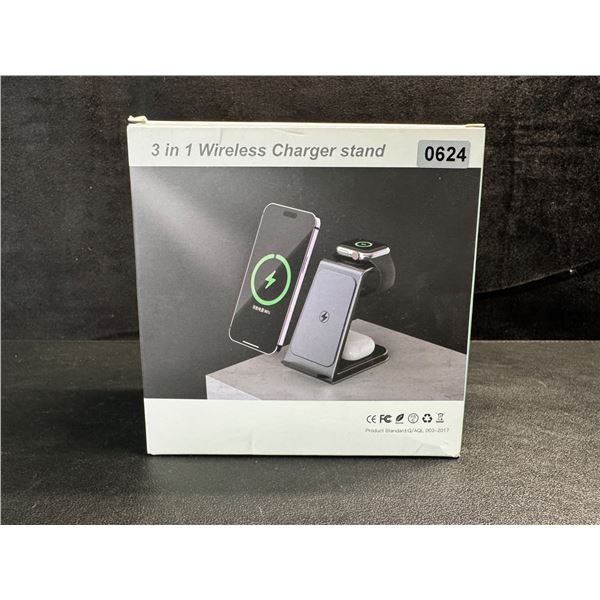 1 15W 3 in 1 Wireless Charger Stand for Phone, Watch, Ear Buds - New