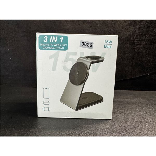 1 15W 3 in 1 Wireless Charger Stand for Phone, Watch, Ear Buds - New