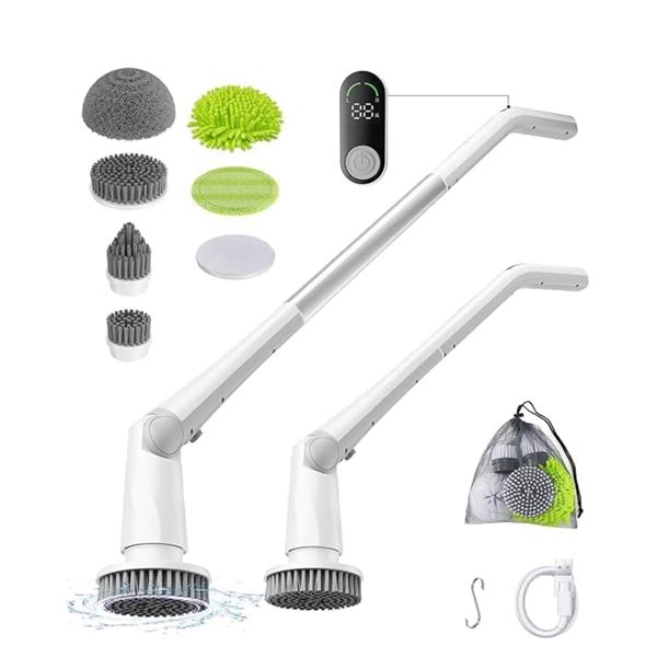 1 Dankari M6 Multi Speed Electric Spin Scrubber with Adjustable Head and Accessories - New