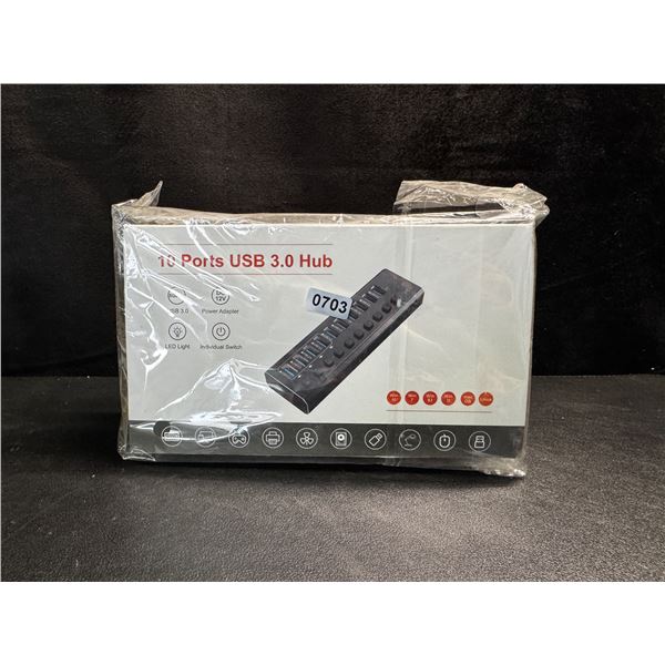 1 10-Port USB 3.0 Hub with LED Light and Individual Switches - New