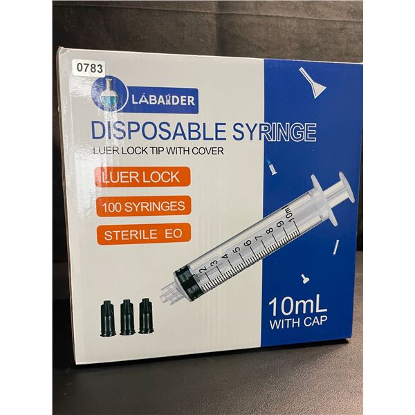 1 Box of Disposable Syringes - 100 Pack - 10ml Each with Cap - New