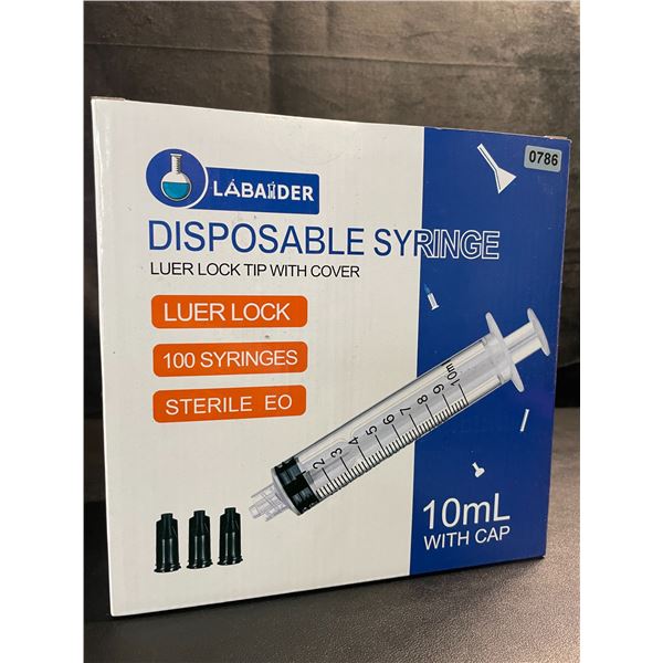 1 Box of Disposable Syringes - 100 Pack - 10ml Each with Cap - New