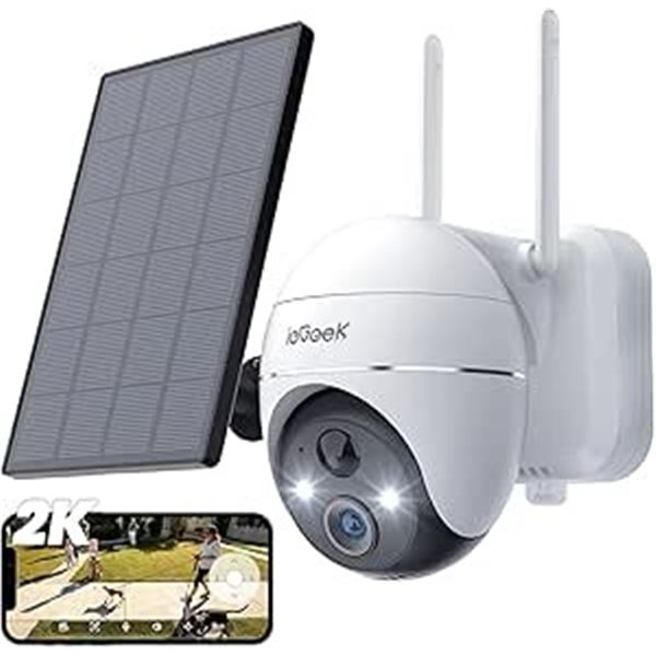 1 ieGeek Wire-Free 2K PTZ Battery Security Camera with Solar Panel - New (Damaged Box*)