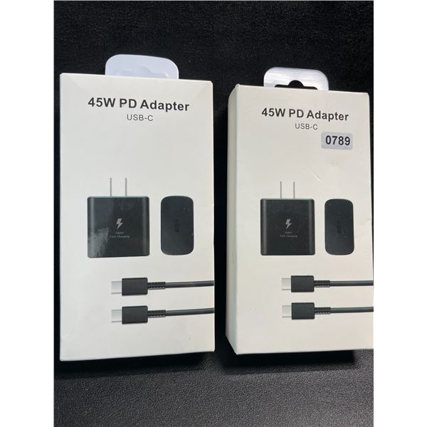 2 USB-C to USB-C Fast Charger Sets - 45W PD - Charging Cable/Block Sets - New