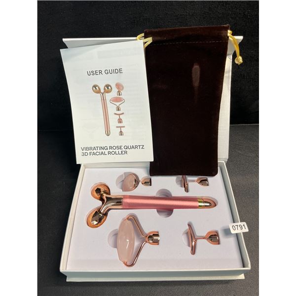 1 Rose Quartz 3D Facial Roller Massager Set - For Face, Eyes, Jawline - New