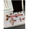 Image 2 : 1 Rose Quartz 3D Facial Roller Massager Set - For Face, Eyes, Jawline - New