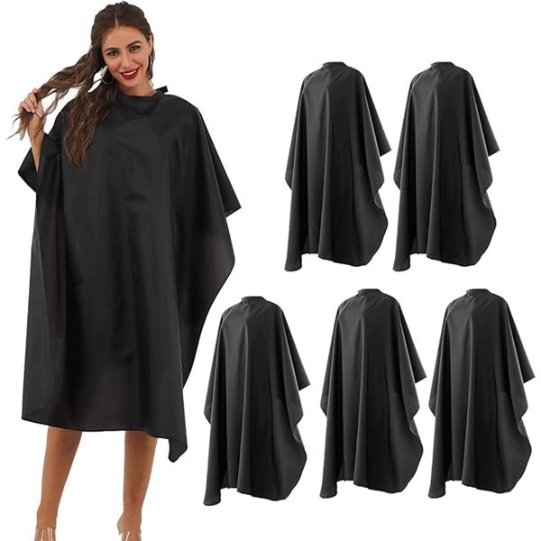 5-Pack of Black Nylon Hairdressing Capes with Snap Closure (59" x 47") - New