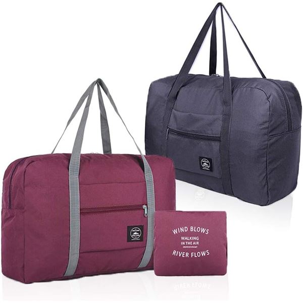 2-Pack of Foldable Travel Duffle Bags - Wine Red/Dark Blue; Great for Travel - New