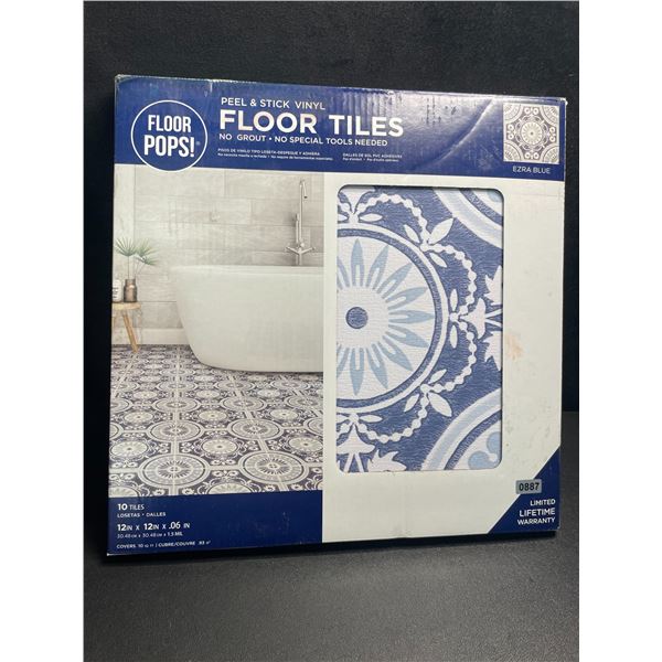 10-Pack of Peel and Stick Floor Tiles - Ezra Blue - 12" x 12" Size - Brand New