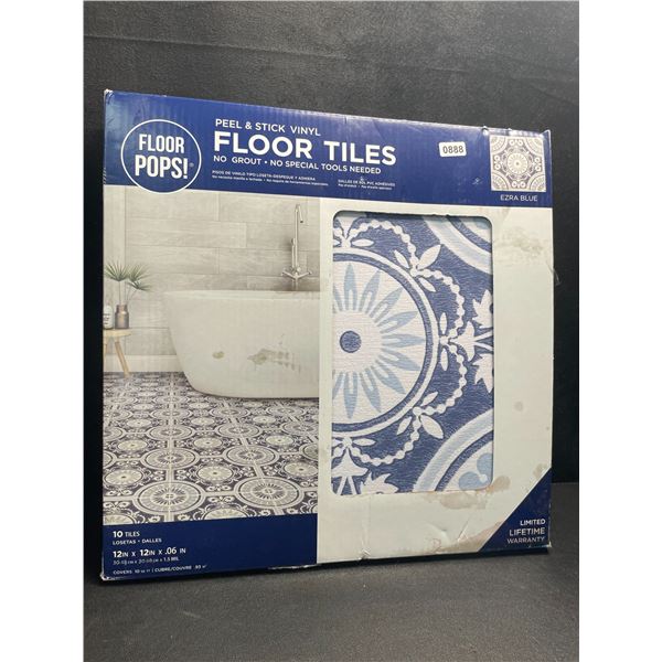 10-Pack of Peel and Stick Floor Tiles - Ezra Blue - 12" x 12" Size - Brand New