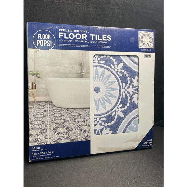 10-Pack of Peel and Stick Floor Tiles - Ezra Blue - 12" x 12" Size - Brand New