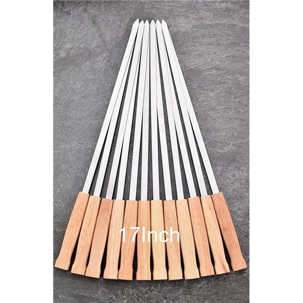 Set of 12 Stainless Steel 17" Long BBQ Skewers with Case - New