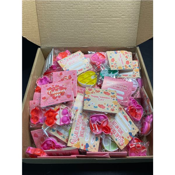90PC Box of Cute Valentines Pop-It Keychains/Party Favors - New
