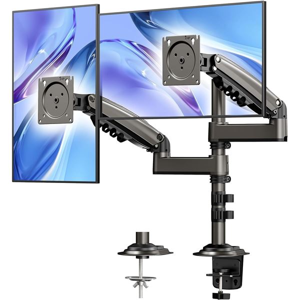 1 Huano HNDS8 Heavy-Duty Dual Monitor Stand; Adjustable Height; Fits 2x 17"-32" Screens - NEW