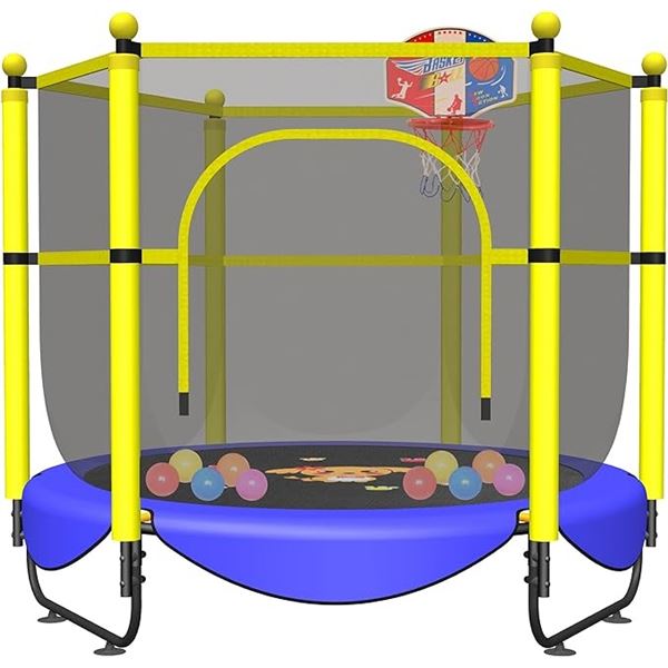 60" Kids Trampoline with Enclosure; 5FT Trampoline for Indoor/Outdoors - New in Box (Assembly Req'd)