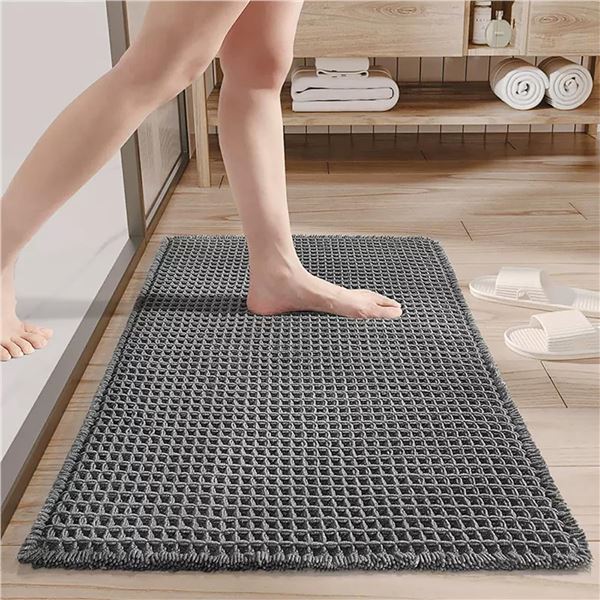 1 Soft Non-Slip Gray Waffle Woven Bath Mat - (17.7" x 25.6" Size) - Brand New