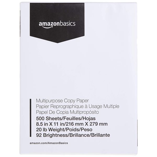 NEW 500 SHEETS AMAZON BASICS WHITE PAPER