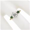 Image 4 : Antique 18k Gold & Platinum 2.02 ctw GIA European Diamond w/ Emerald 3 Stone Rin