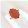 Image 4 : Vintage 14k Yellow Gold GIA Oval Cabochon Salmon Orange Coral Solitaire Ring