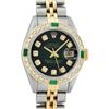 Image 1 : Rolex Ladies Quickset 18K Yellow Gold And Steel Green Vignette Diamond And Emera