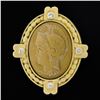 Image 2 : Vintage 18k Yellow Gold Carved Beige Hardstone Trojan Cameo & Diamond Pin Brooch