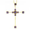 Image 2 : 18k Yellow Gold Square Bezel Amethyst Large Geometric Cross Pendant & 14k Chain