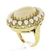 Image 9 : Vintage 14K Yellow Gold Oval Cabochon Opal Solitaire & Pearl Bead Cocktail Ring
