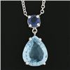 Image 5 : New 14k Gold 2.44 ctw Pear Aquamarine & Sapphire Pendant & Adjustable Cable Chai