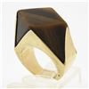Image 9 : Vintage 14K Gold Large Polished Custom Cut Tiger's Eye Solitaire Geometric Ring