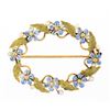 Image 2 : Antique 14K Gold Enamel Flower Seed Pearl & Textured Leaf Oval Wreath Brooch Pin