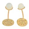 Image 1 : Antique 14K Yellow Gold 9mm Round Cabochon Bezel Set White Moonstone Cuff Links