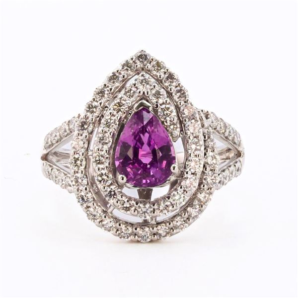 1.40 ctw UNHEATED Pink-Purple Sapphire and 1.11 ctw Diamond Platinum Ring (GIA C