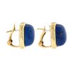 Image 4 : Large 14K Gold Cushion Cabochon Polished Lapis Lazuli Bezel Set Button Earrings