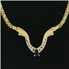 Image 4 : 14k Yellow Gold 0.55 ctw Pear Sapphire & Diamond 17" Chevron "V" Chain Necklace