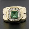 Image 2 : Estate 14k Yellow Gold 1.56 ctw Green Emerald & Channel Set Diamond Wide Band Ri