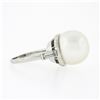 Image 7 : Vintage Platinum GIA 14mm Saltwater White Pearl Solitaire Baguette Diamond Ring
