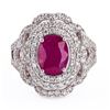 Image 1 : 2.66 ctw BURMESE Ruby and 1.28 ctw Diamond Platinum Ring (GIA CERTIFIED)