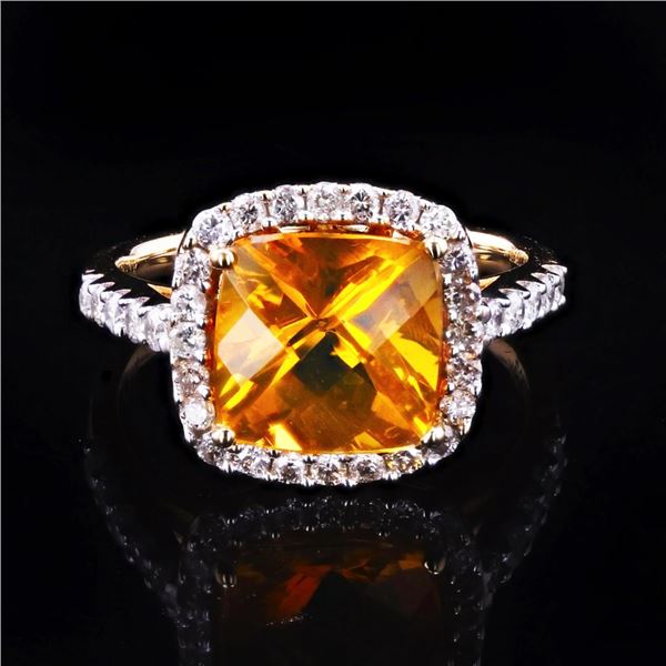 2.47 ctw Opal and 0.57 ctw Diamond 14K Yellow Gold Ring