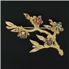 Image 2 : Vintage 18K Gold Ruby Emerald Sapphire & Turquoise Textured Branch Pin Brooch