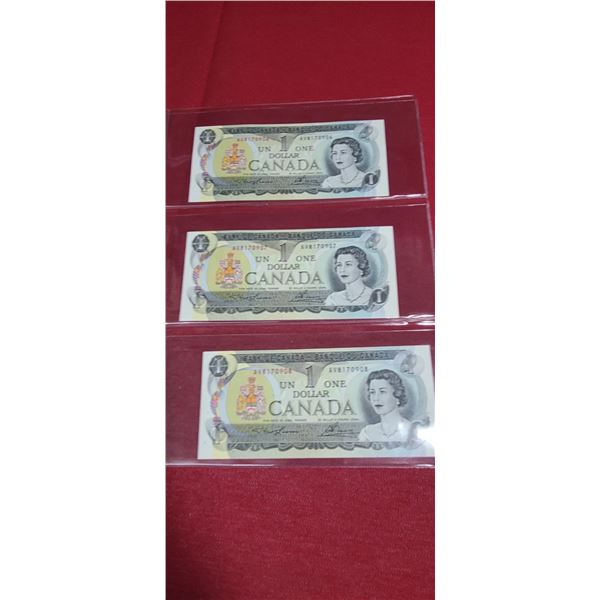 THREE SEQUENCUAIL $1 BILLS FROM 1973
